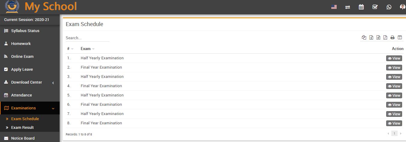 student exam list image