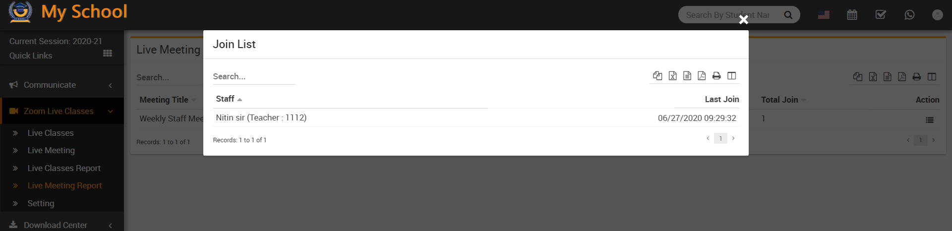live meeting report join list