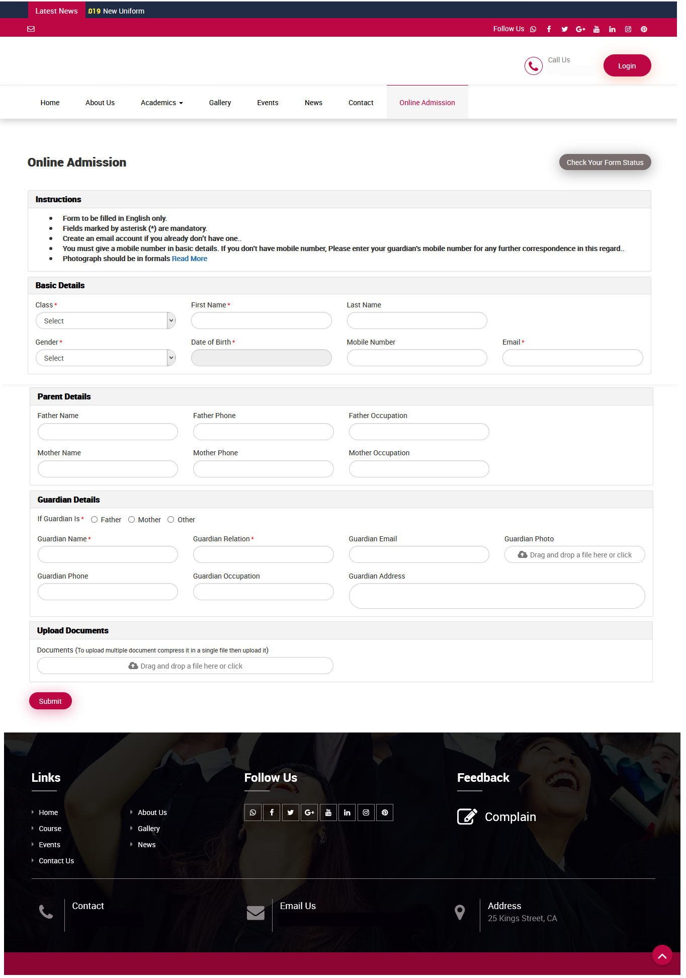 online admission form