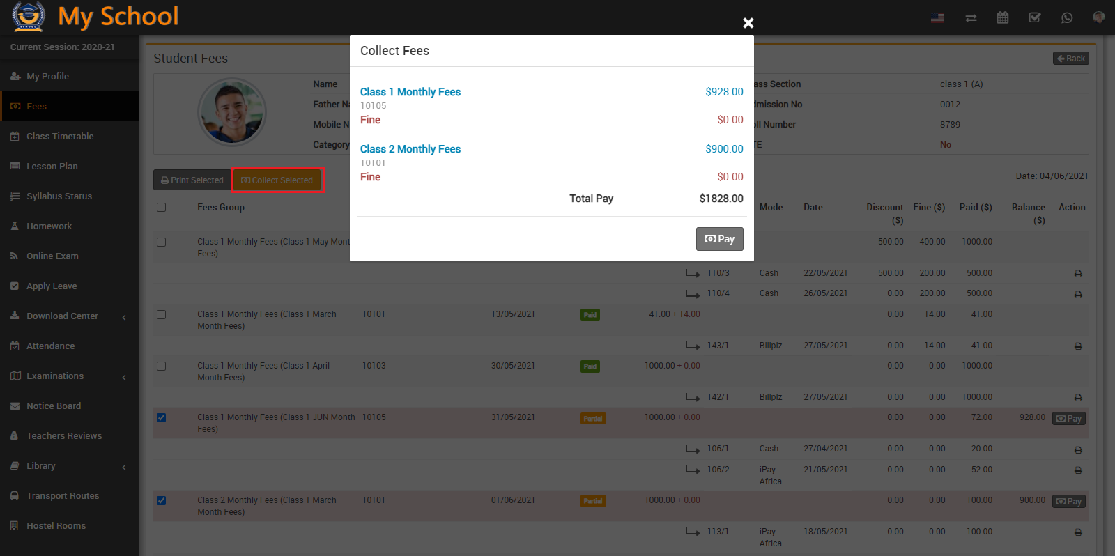 student collect fees
