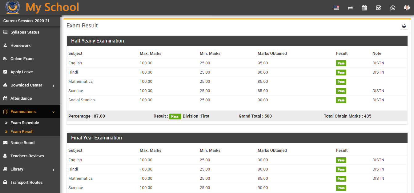 Student Exam result image