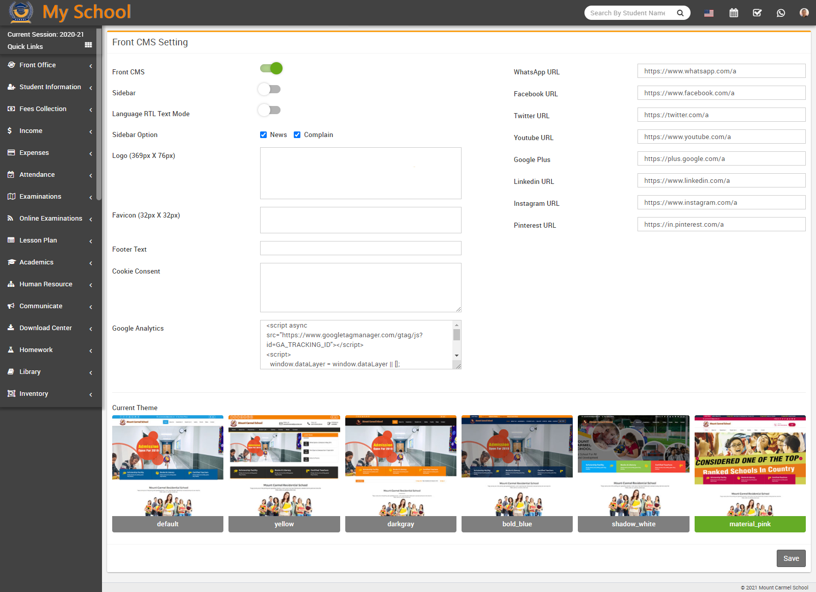 front cms setting image
